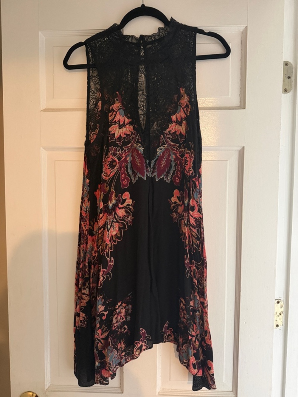 Free People Black Sleeveless Mini Dress with Pink Floral Print